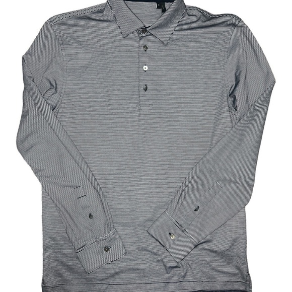 THEORY Long-Sleeve Polo Shirt in Striped Cotton Blend - Picture 1 of 5